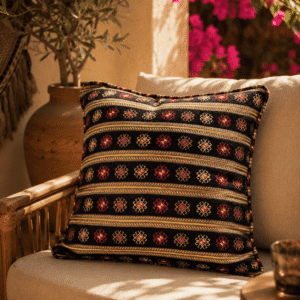 Black Boho Pillow Cover, Tribal Kilim Design — Noir