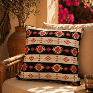 Black and Cream Boho Cushion Cover, Geometric Pattern — Obsidian