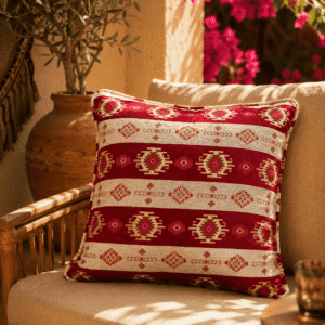 Red and Cream Boho Cushion Cover, Geometric Pattern — Sahara